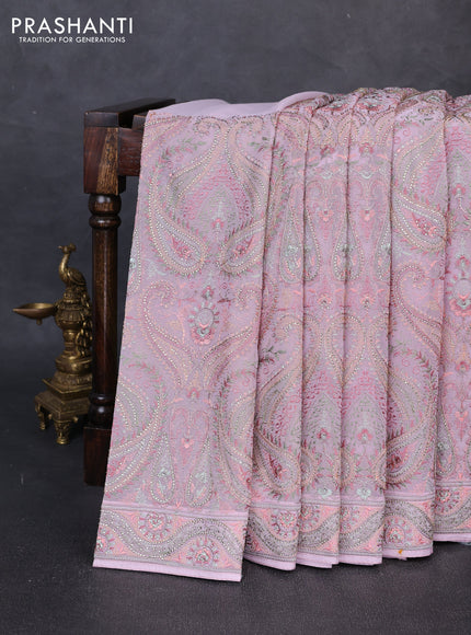 Georgette saree lavender with allover embroidery & stone work