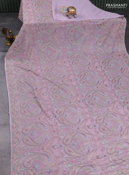 Georgette saree lavender with allover embroidery & stone work