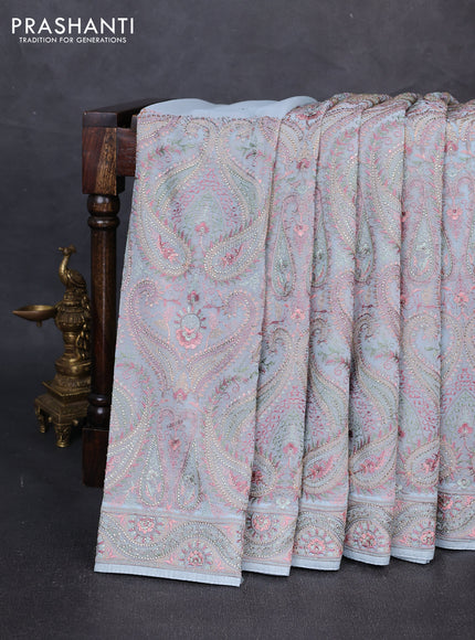 Georgette saree pastel blue with allover embroidery & stone work
