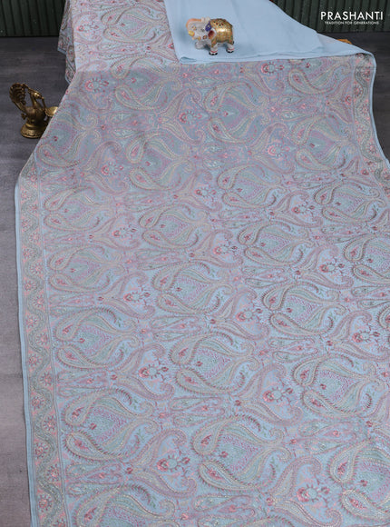Georgette saree pastel blue with allover embroidery & stone work
