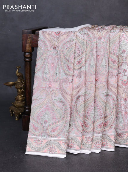 Georgette saree off white with allover embroidery & stone work