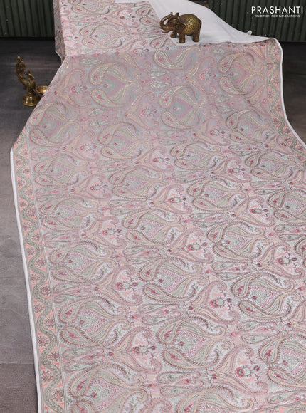 Georgette saree off white with allover embroidery & stone work