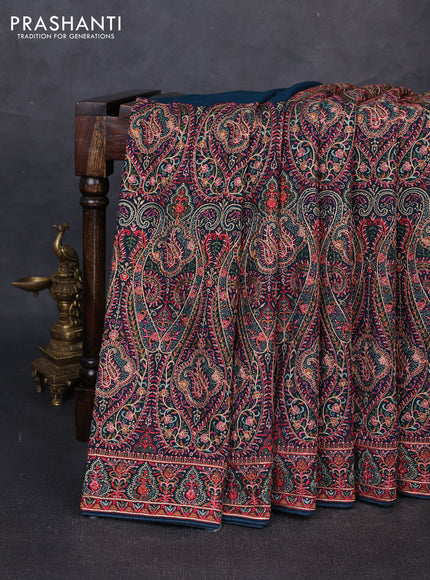 Georgette saree peacock green with allover embroidery & stone work