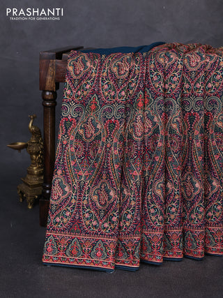 Georgette saree peacock green with allover embroidery & stone work