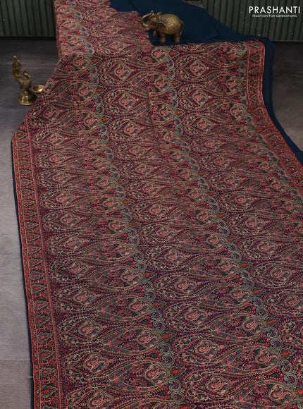Georgette saree peacock green with allover embroidery & stone work