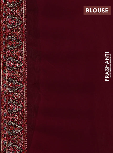 Georgette saree deep wine with allover embroidery & stone work
