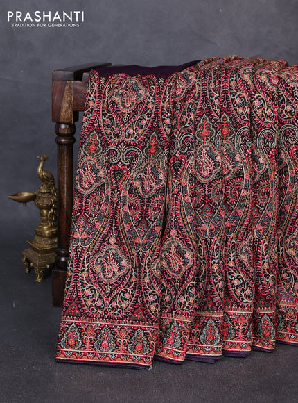Georgette saree deep jamun with allover embroidery & stone work