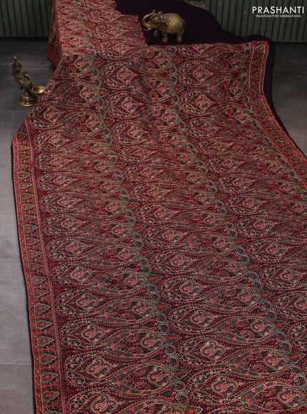 Georgette saree deep jamun with allover embroidery & stone work