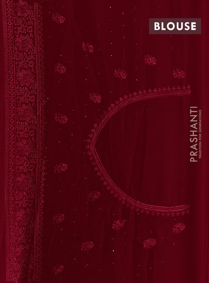 Georgette saree red with allover embroidery buttas & stone work and embroidery & stone work border