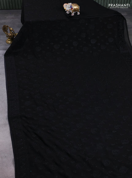 Georgette saree black with allover embroidery buttas & stone work and embroidery & stone work border