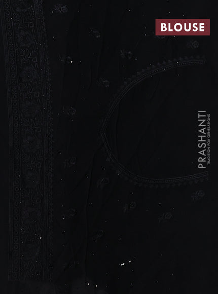 Georgette saree black with allover embroidery buttas & stone work and embroidery & stone work border