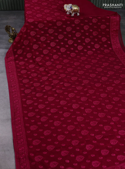 Georgette saree maroon pink with allover embroidery buttas & stone work and embroidery & stone work border
