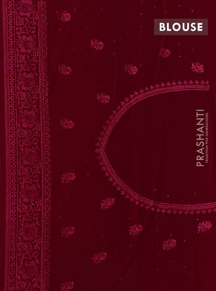 Georgette saree maroon pink with allover embroidery buttas & stone work and embroidery & stone work border