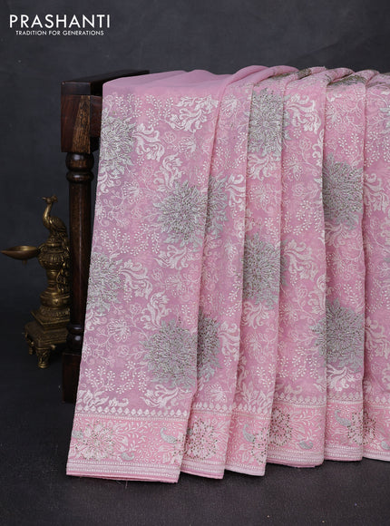 Georgette saree light pink with allover embroidery & stone work