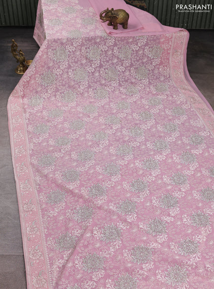 Georgette saree light pink with allover embroidery & stone work