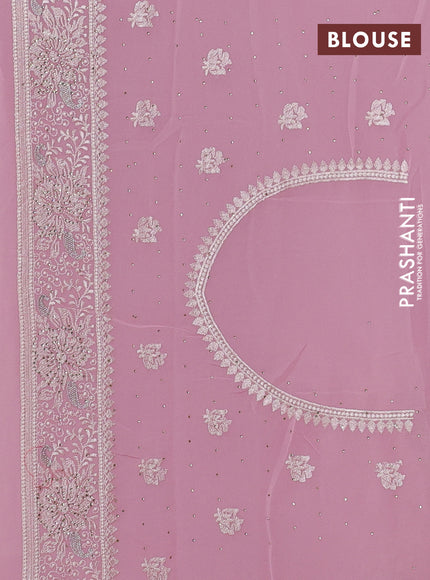 Georgette saree light pink with allover embroidery & stone work