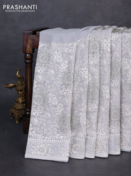 Georgette saree grey with allover embroidery & stone work