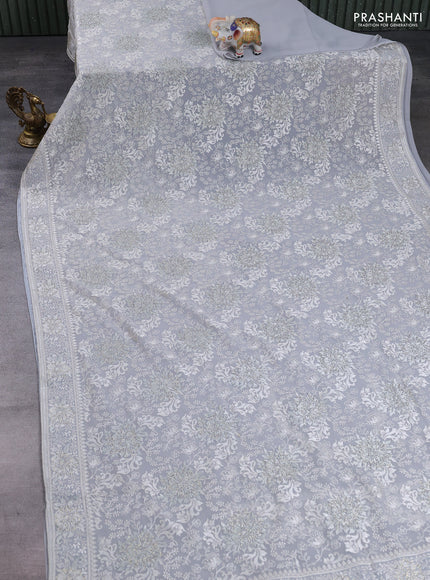 Georgette saree grey with allover embroidery & stone work