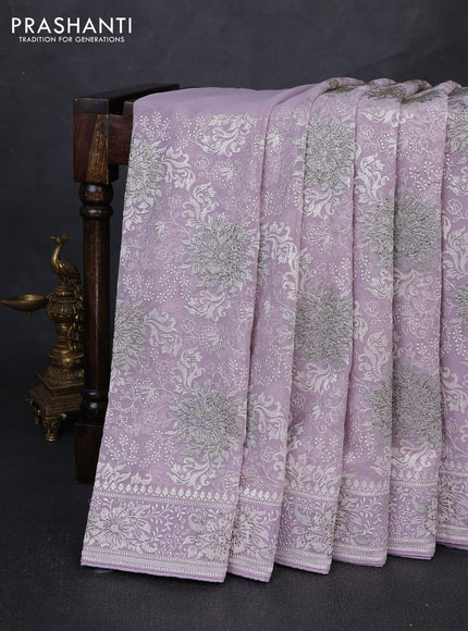 Georgette saree lavender with allover embroidery & stone work