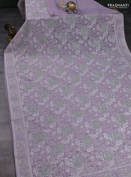 Georgette saree lavender with allover embroidery & stone work