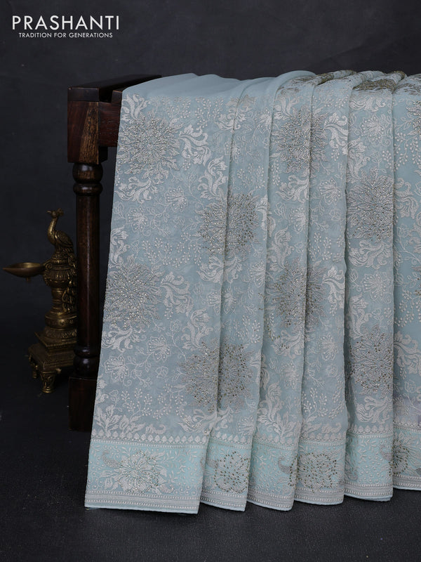 Georgette saree pastel blue with allover embroidery & stone work