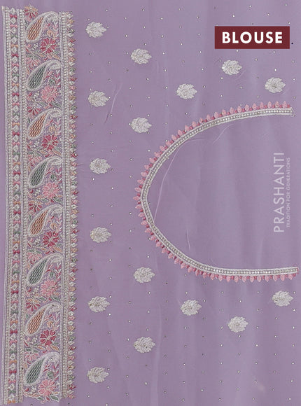 Georgette saree lavender with allover embroidery buttas & stone work and embroidery & stone work border