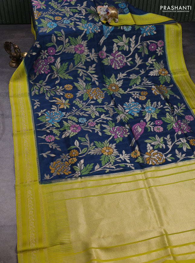 Kosa jamdhani silk saree peacock green and lime green with allover thread & zari weaves and zari woven border