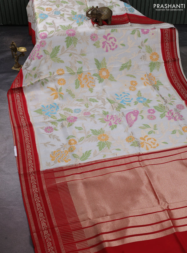 Kosa jamdhani silk saree off white and red with allover thread & zari weaves and zari woven border