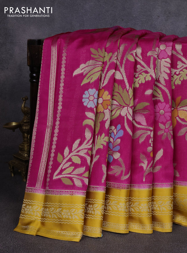 Kosa jamdhani silk saree pink and mustard yellow with allover thread & zari weaves and zari woven border