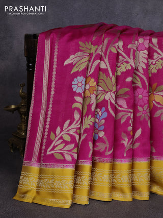 Kosa jamdhani silk saree pink and mustard yellow with allover thread & zari weaves and zari woven border