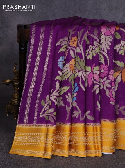 Kosa jamdhani silk saree violet and mustard yellow with allover thread & zari weaves and zari woven border