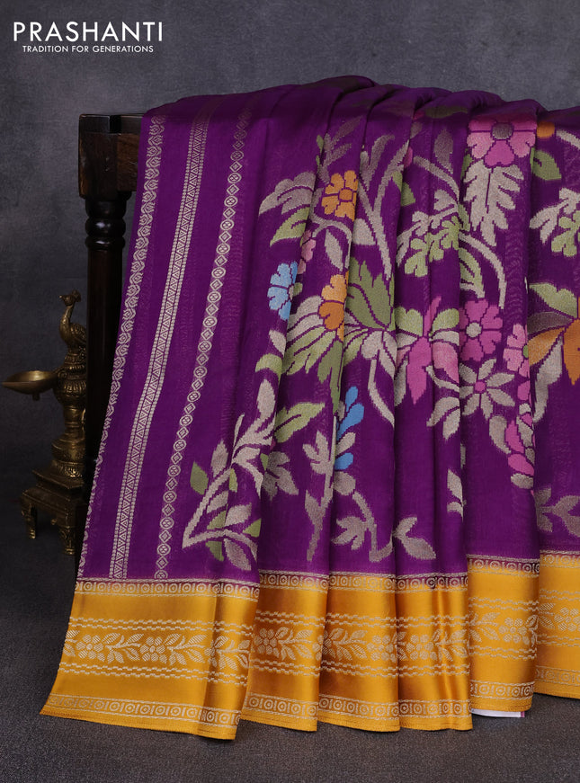 Kosa jamdhani silk saree violet and mustard yellow with allover thread & zari weaves and zari woven border