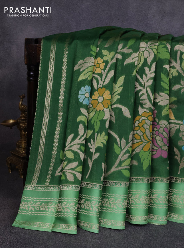 Kosa jamdhani silk saree green and pastel green with allover thread & zari weaves and zari woven border