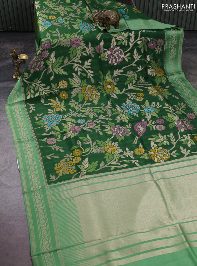 Kosa jamdhani silk saree green and pastel green with allover thread & zari weaves and zari woven border