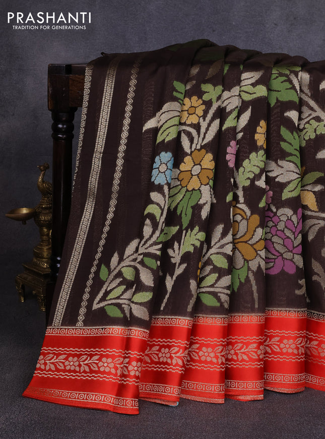 Kosa jamdhani silk saree coffee brown and orange with allover thread & zari weaves and zari woven border