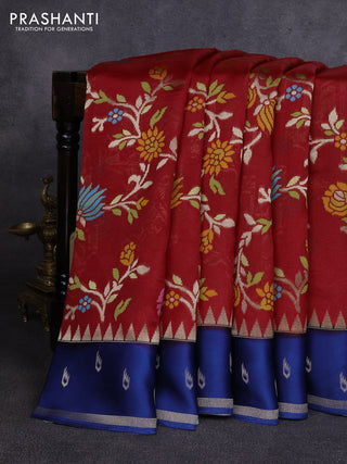 Kosa jamdhani silk saree red and peacock blue with allover thread & zari weaves and temple design zari woven border