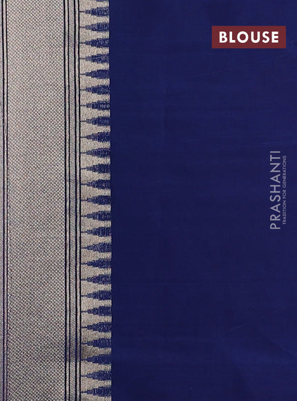 Kosa jamdhani silk saree red and peacock blue with allover thread & zari weaves and temple design zari woven border
