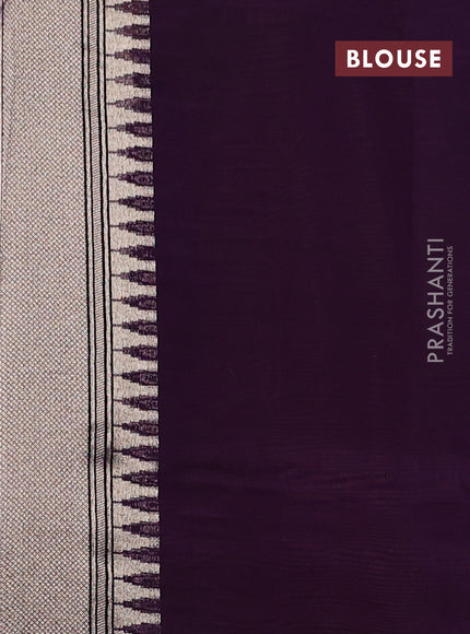 Kosa jamdhani silk saree mustard yellow and deep violet with allover thread & zari weaves and temple design zari woven border