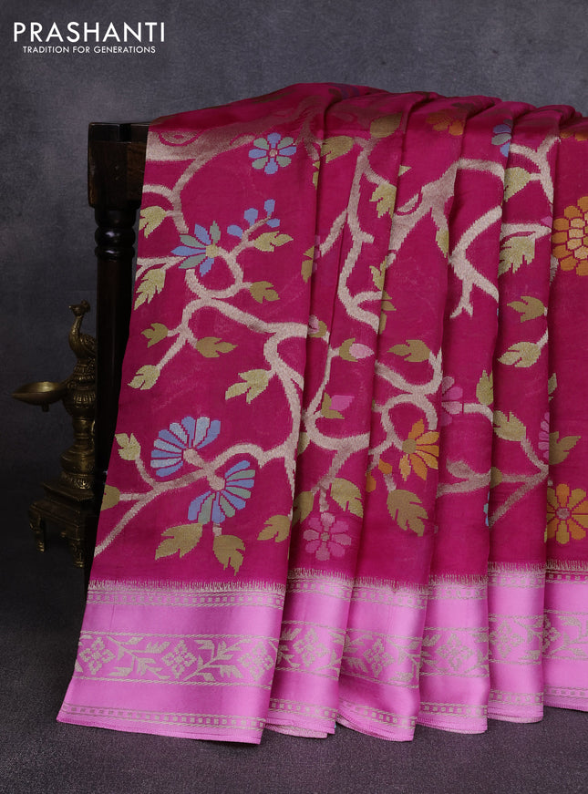 Kosa jamdhani silk saree rani pink and lotus pink with allover thread & zari weaves and zari woven border