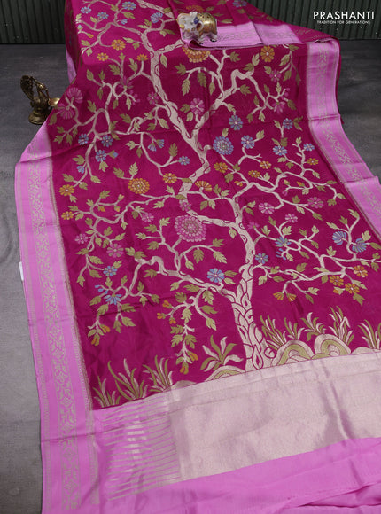 Kosa jamdhani silk saree rani pink and lotus pink with allover thread & zari weaves and zari woven border
