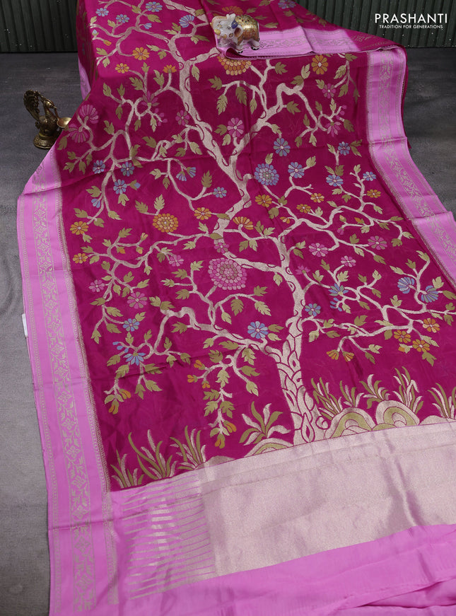 Kosa jamdhani silk saree rani pink and lotus pink with allover thread & zari weaves and zari woven border