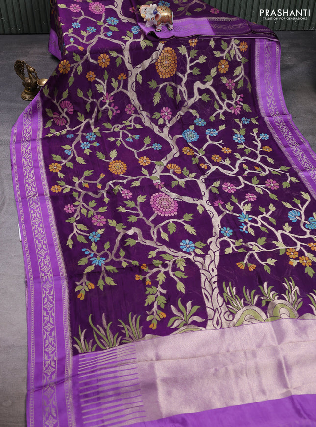 Kosa jamdhani silk saree violet and lavender with allover thread & zari weaves and zari woven border