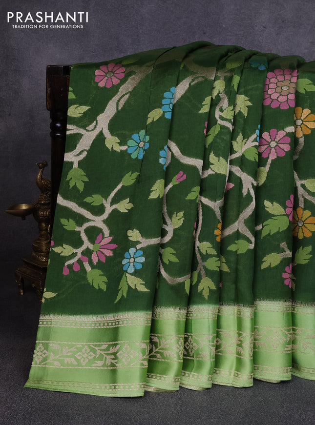Kosa jamdhani silk saree sap green and pista green with allover thread & zari weaves and zari woven border