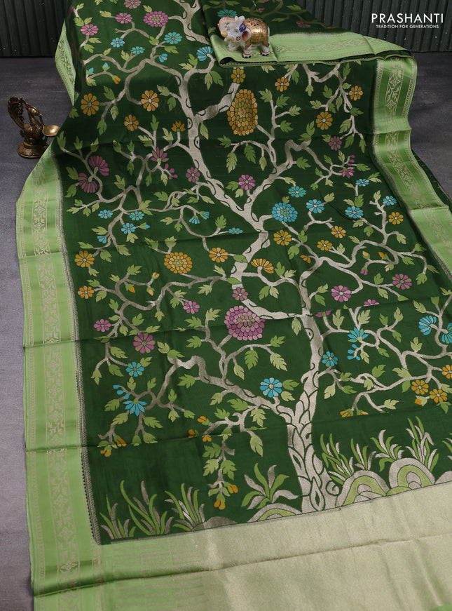 Kosa jamdhani silk saree sap green and pista green with allover thread & zari weaves and zari woven border