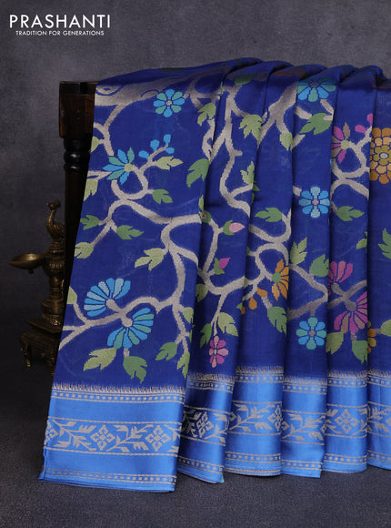 Kosa jamdhani silk saree peacock blue and pastel blue with allover thread & zari weaves and zari woven border