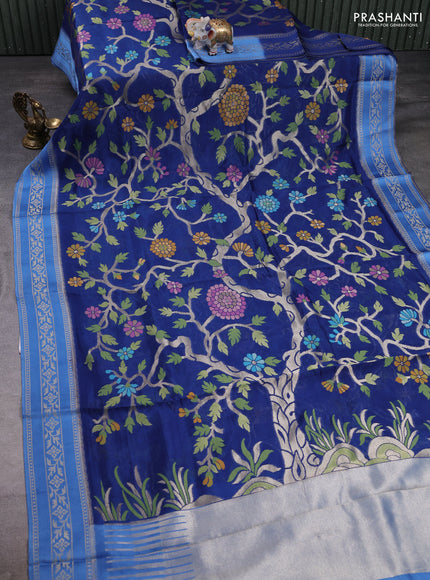 Kosa jamdhani silk saree peacock blue and pastel blue with allover thread & zari weaves and zari woven border