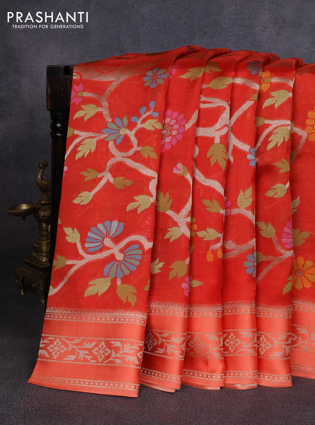 Kosa jamdhani silk saree orange with allover thread & zari weaves and zari woven border