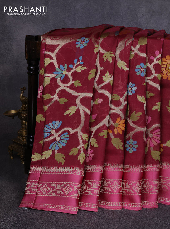 Kosa jamdhani silk saree deep maroon and mauve pink with allover thread & zari weaves and zari woven border