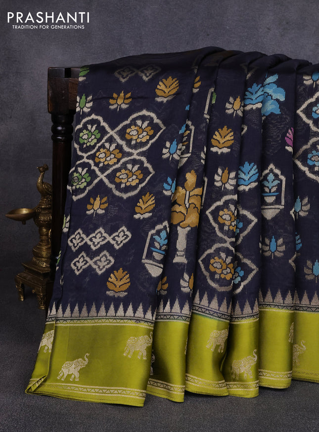 Kosa jamdhani silk saree black and light green with allover thread & zari weaves and zari woven border