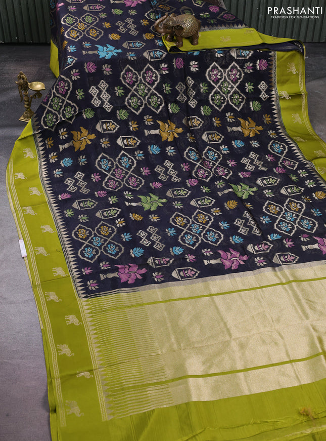Kosa jamdhani silk saree black and light green with allover thread & zari weaves and zari woven border